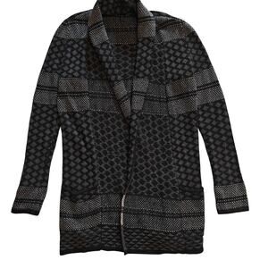 BCBGMAXAZRIA XS Black Gray Textured Knit Open Front Coatigan Cardigan